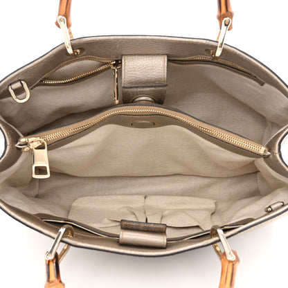 Gucci Metallic Pebbled Calfskin Medium Bamboo Shopper Tote Golden Beige 7 of 16