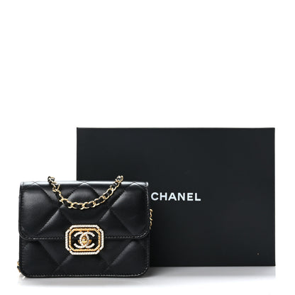 Chanel Calfskin Strass Quilted Clutch With Chain Flap Black 10 of 10