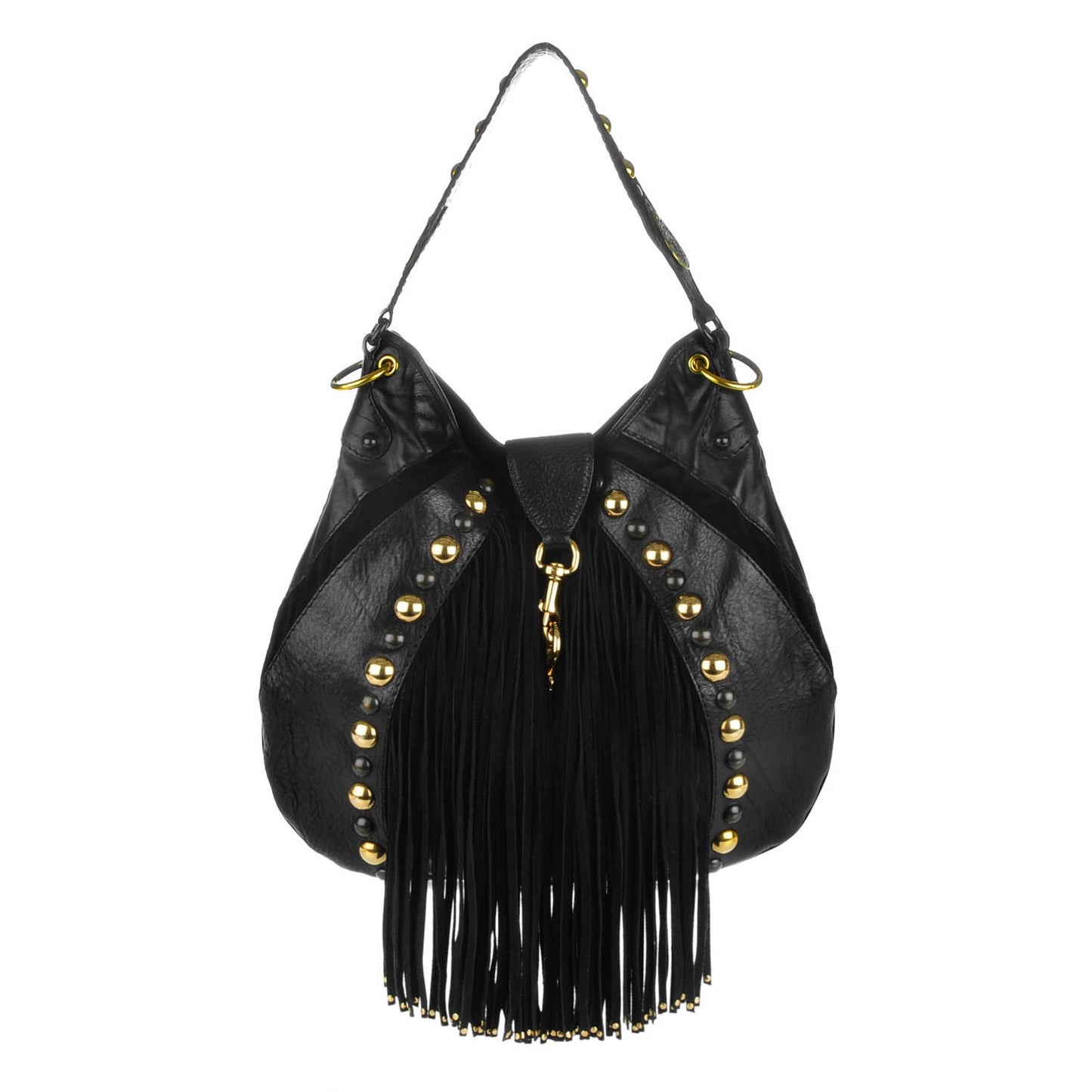 Calfskin Suede Fringe Babouska Hobo Black