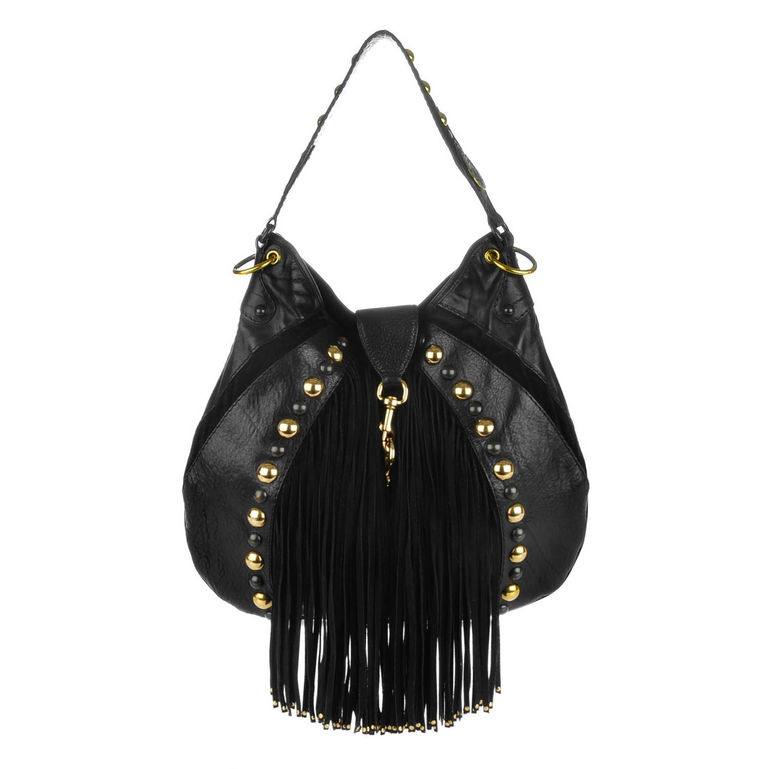 Gucci Calfskin Suede Fringe Babouska Hobo Black 1 of 8