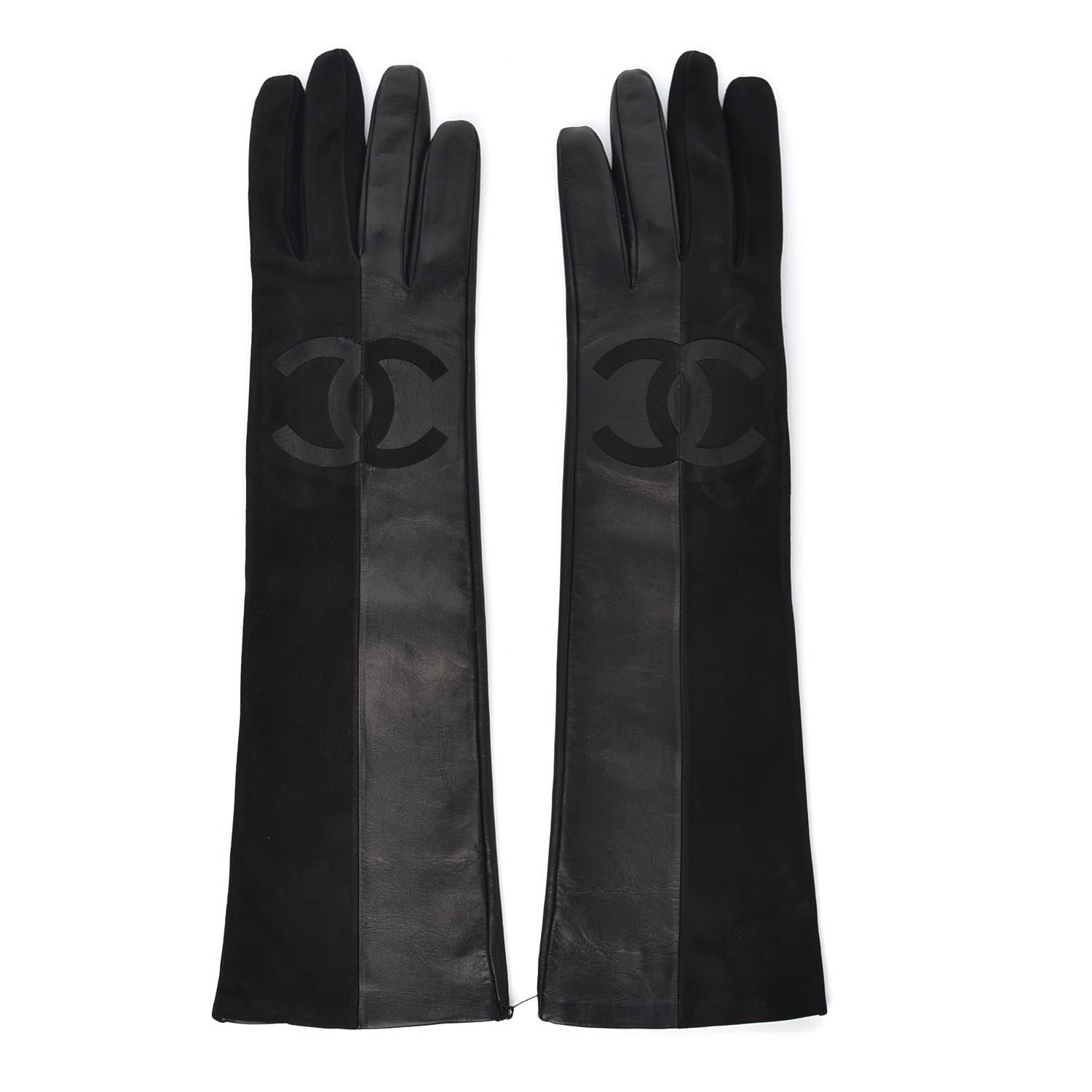 Chanel Suede Lambskin Gloves 8.5 Black 1 of 6