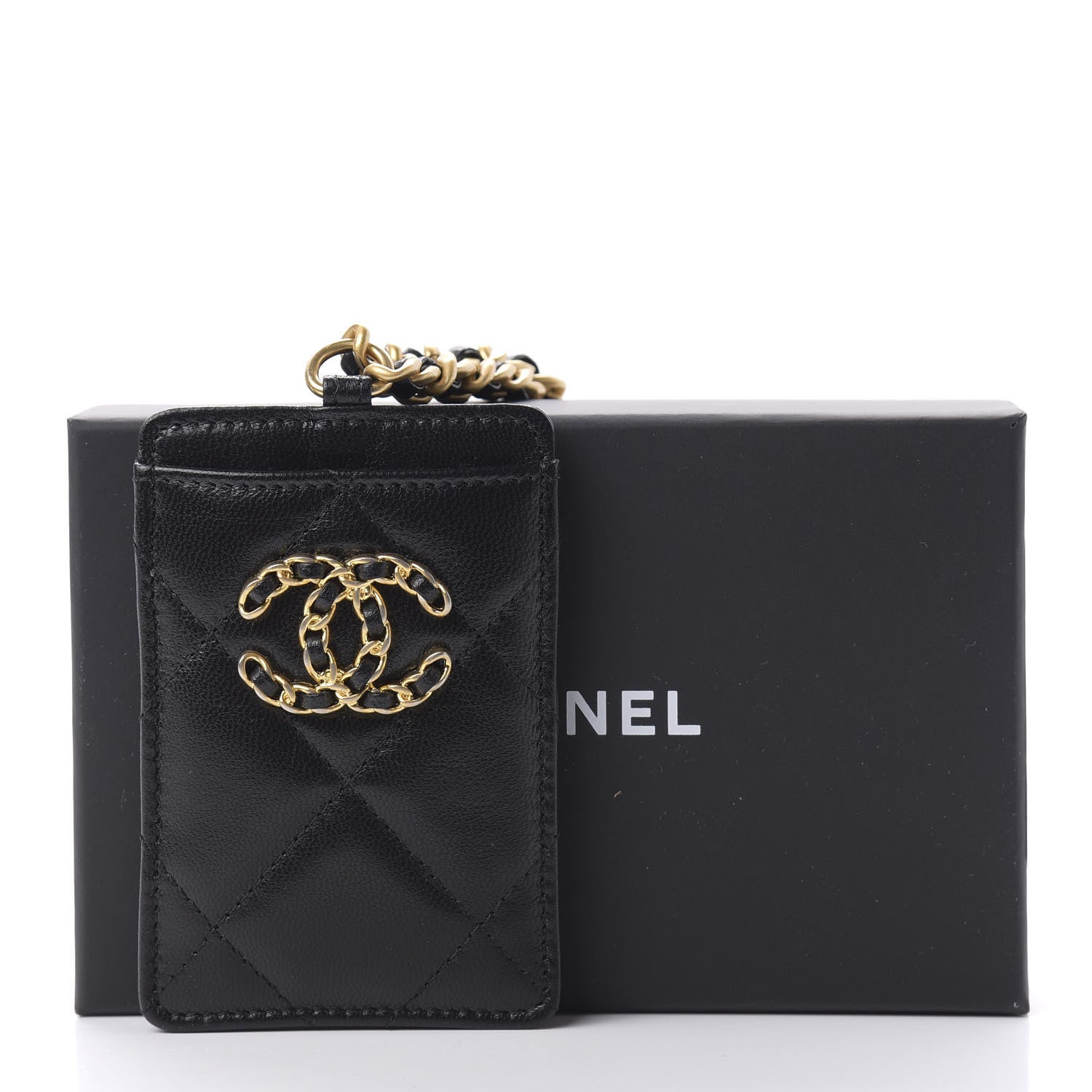 Chanel Goatskin Quilted 19 Card Holder On Chain Black 10 of 10