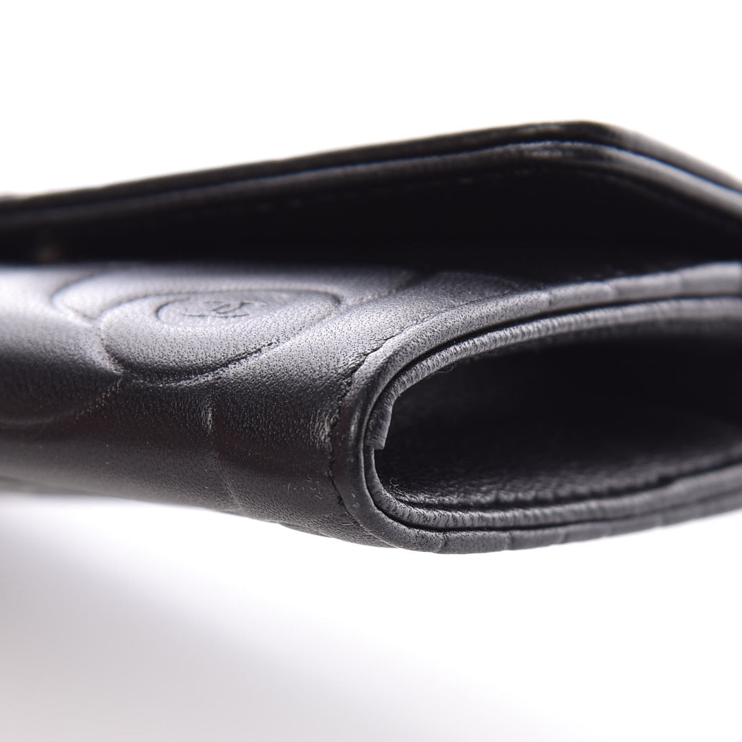 Lambskin Camellia Embossed Card Holder Wallet Black