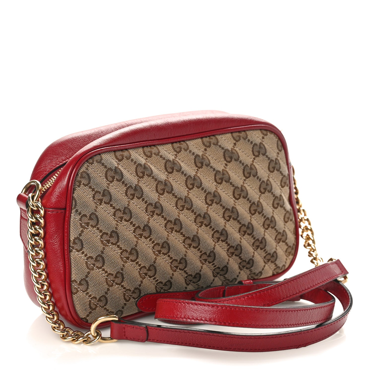 Gucci Monogram Azalea Calfskin Matelasse Diagonal Small GG Marmont Chain Shoulder Bag Beige Ebony New Cherry Red 2 of 14