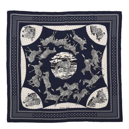 Hermes Cashmere Silk Les Zebras Bandana Scarf 55 Marine Black White 1 of 5