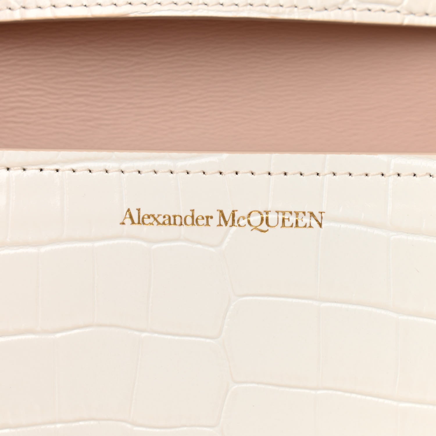 Alexander McQueen Crocodile Embossed Calfskin Four Ring Knuckle Crossbody Bag Soft Ivory 7 of 12