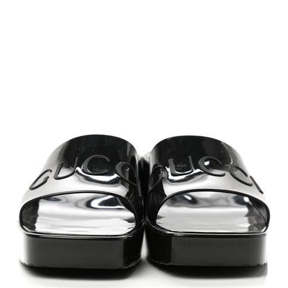Gucci Rubber Gucci Logo Womens Platform 20/60mm Slide Sandals 39 Black 2 of 9