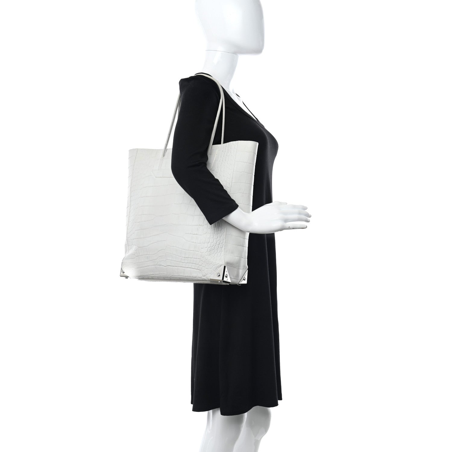 Alexander Wang Calfskin Crocodile Embossed Prisma Skeletal Tote White Silver Hardware 2 of 12