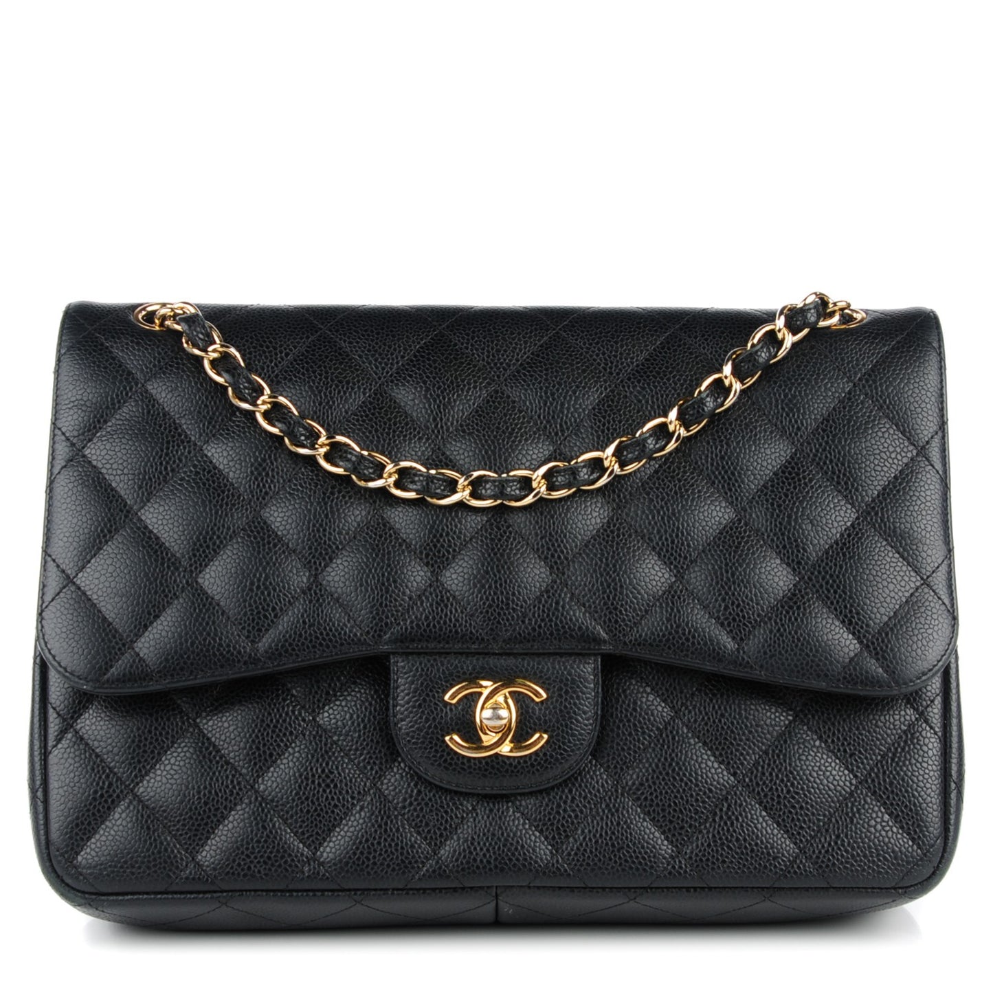 Caviar Quilted Jumbo Double Flap Black