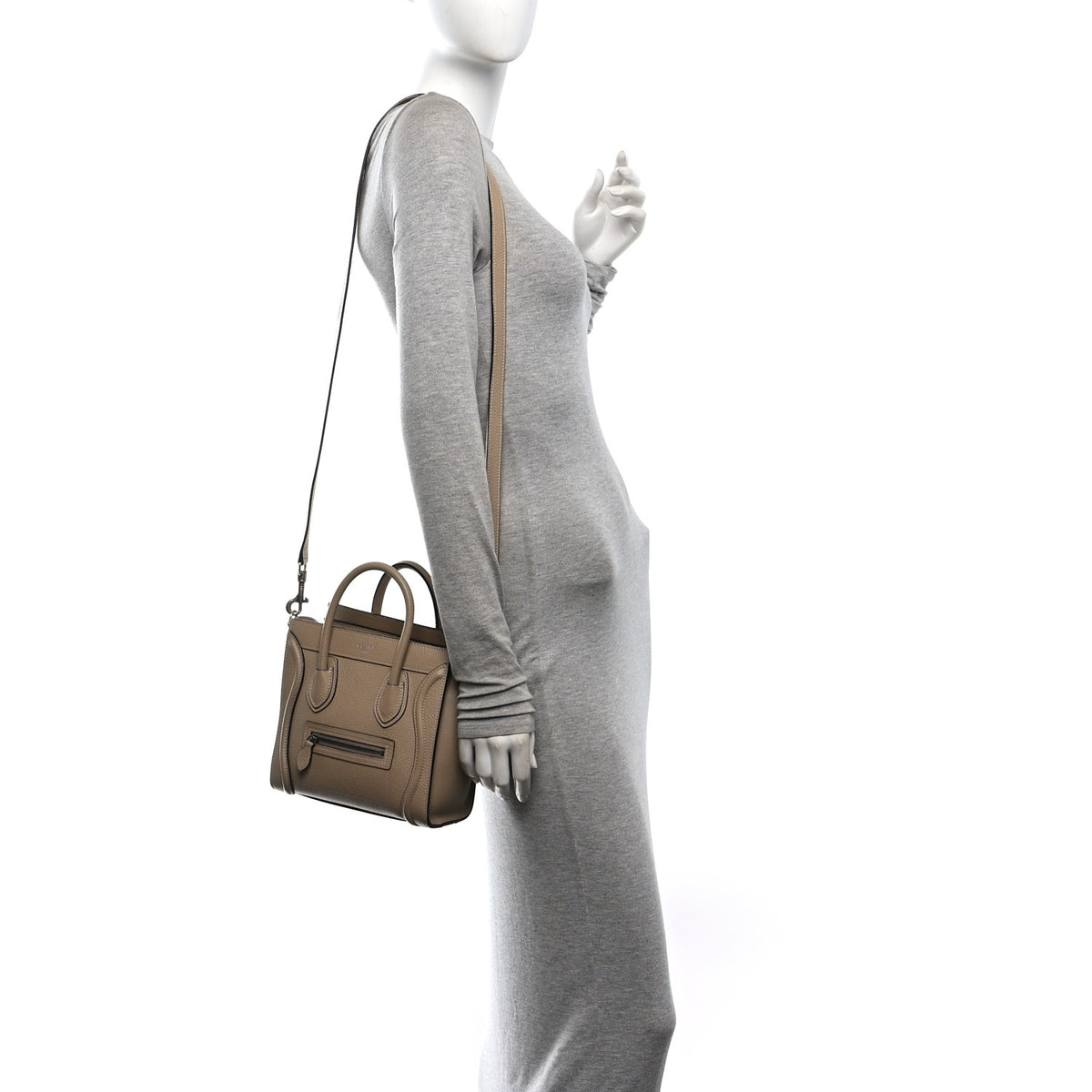 Celine Drummed Calfskin Nano Luggage Dune 2 of 9