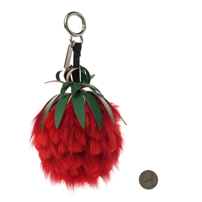 Fendi Fox Rabbit Fur Nappa Pineapple Bag Charm Rosso Cactus Multicolor 2 of 4