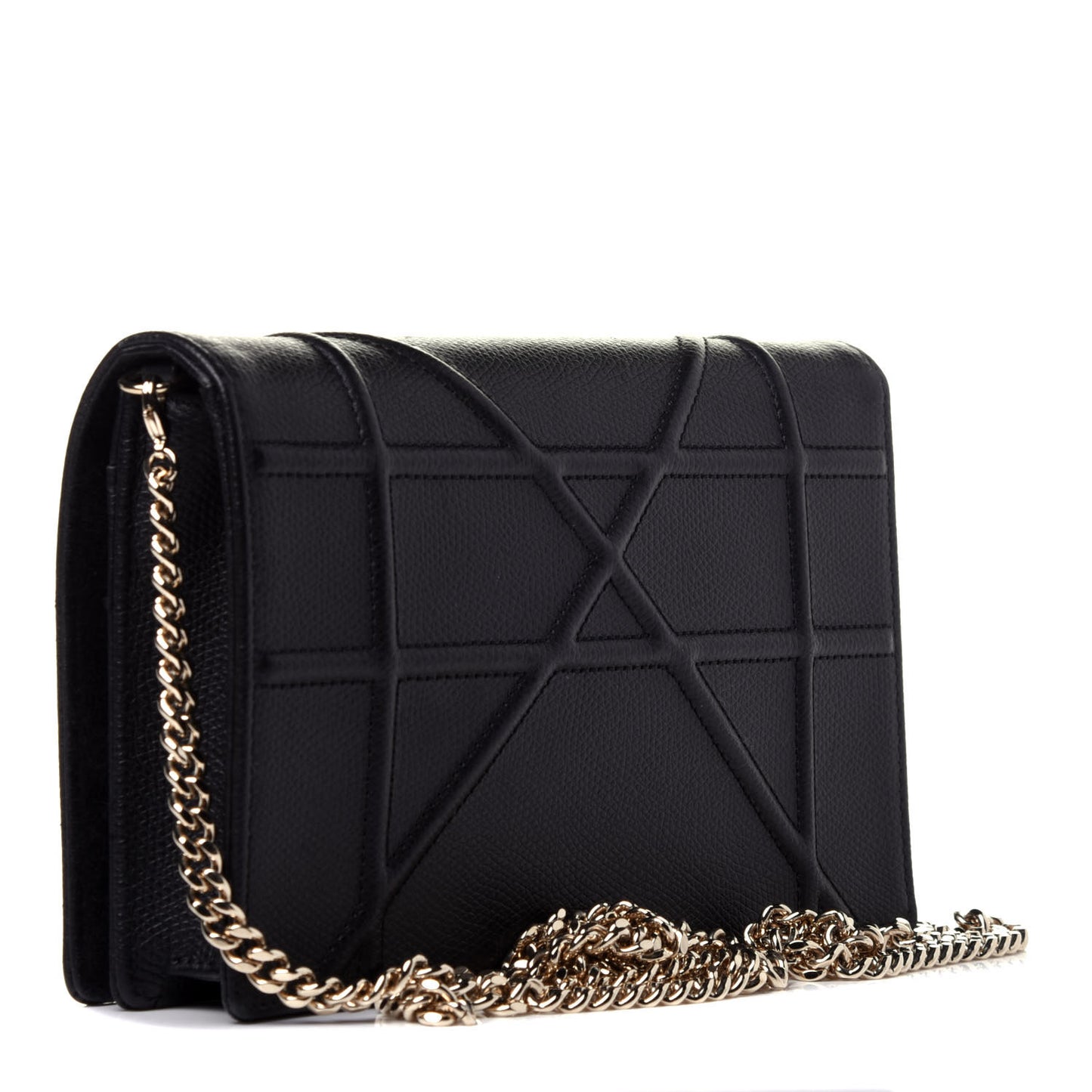 Grained Calfskin Diorama Wallet on Chain Pouch Black