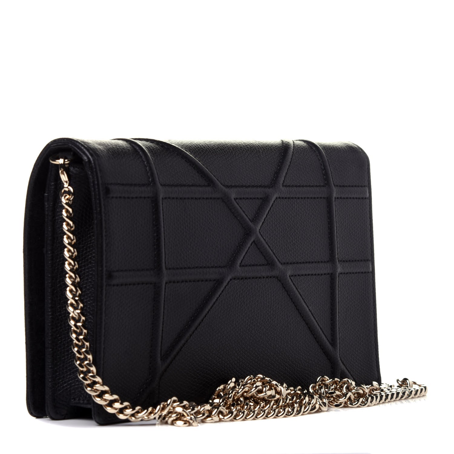 Christian Dior Grained Calfskin Diorama Wallet on Chain Pouch Black 3 of 11