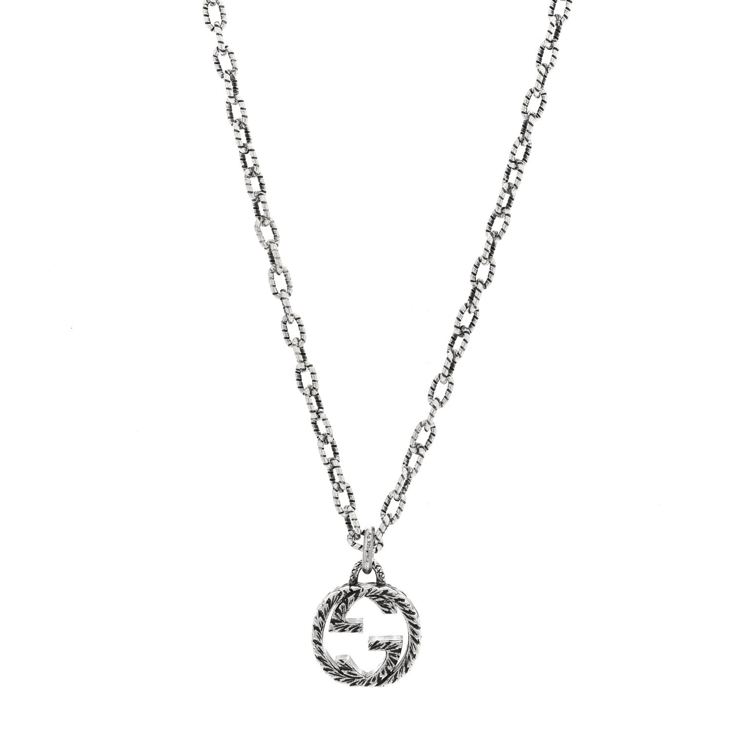 Sterling Silver Small Textured Interlocking G Pendant Necklace