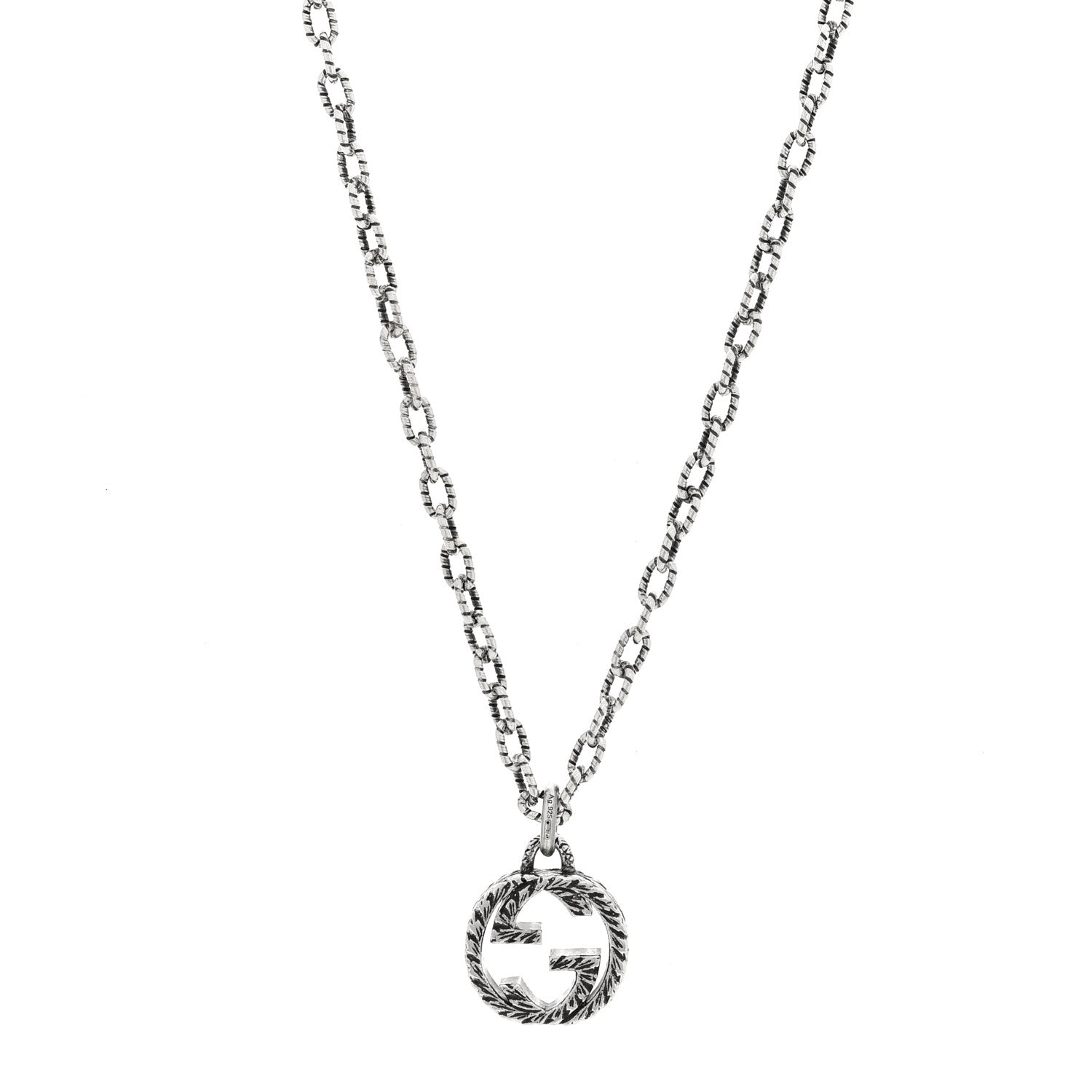 Gucci Sterling Silver Small Textured Interlocking G Pendant Necklace 1 of 4