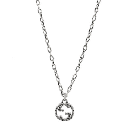 Gucci Sterling Silver Small Textured Interlocking G Pendant Necklace 1 of 4