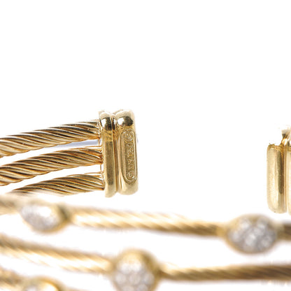 David Yurman 18K Yellow Gold Diamond Three Row Confetti Cuff Bracelet 4 of 4