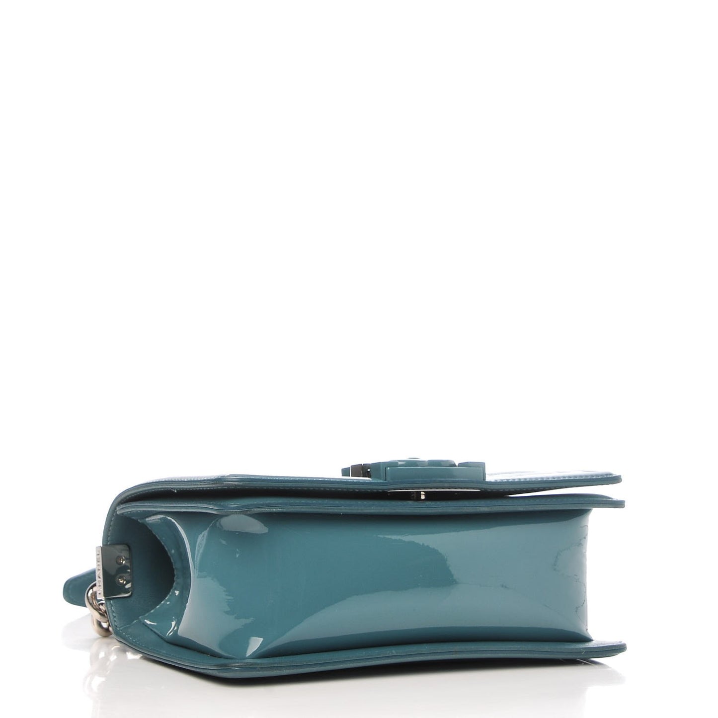 Patent Calfskin Small Boy Flap Plexiglass Turquoise