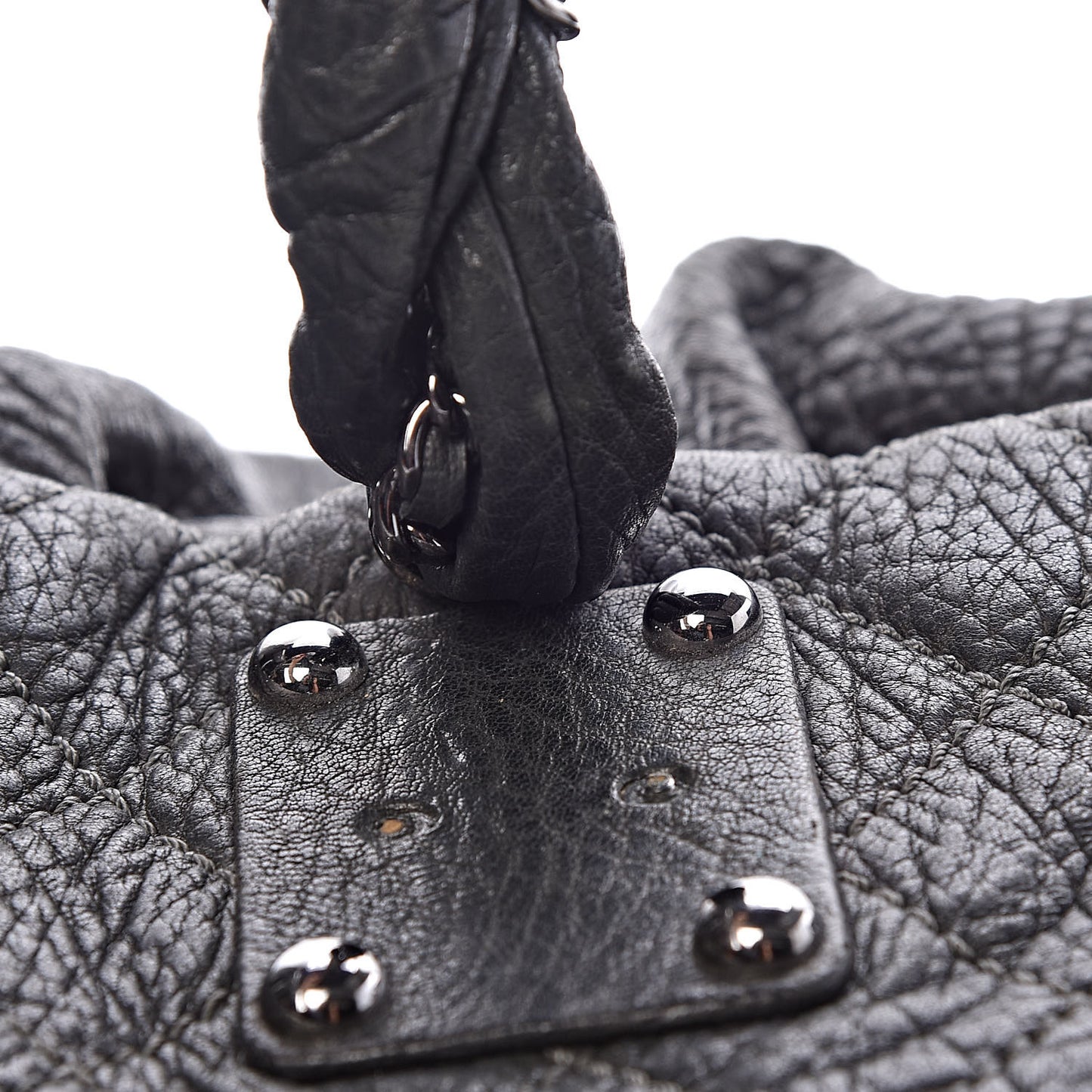 Distressed Lambskin Large Lady Braid Satchel Dark Grey