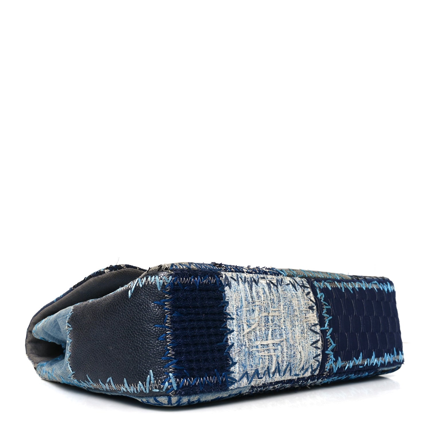 Chanel Denim Tweed Patchwork Jumbo Single Flap Blue 4 of 12