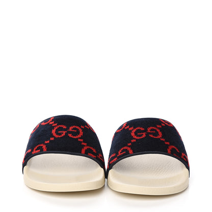 Gucci Terry Cloth GG Monogram Slide Sandals 40 Blue Red 2 of 9