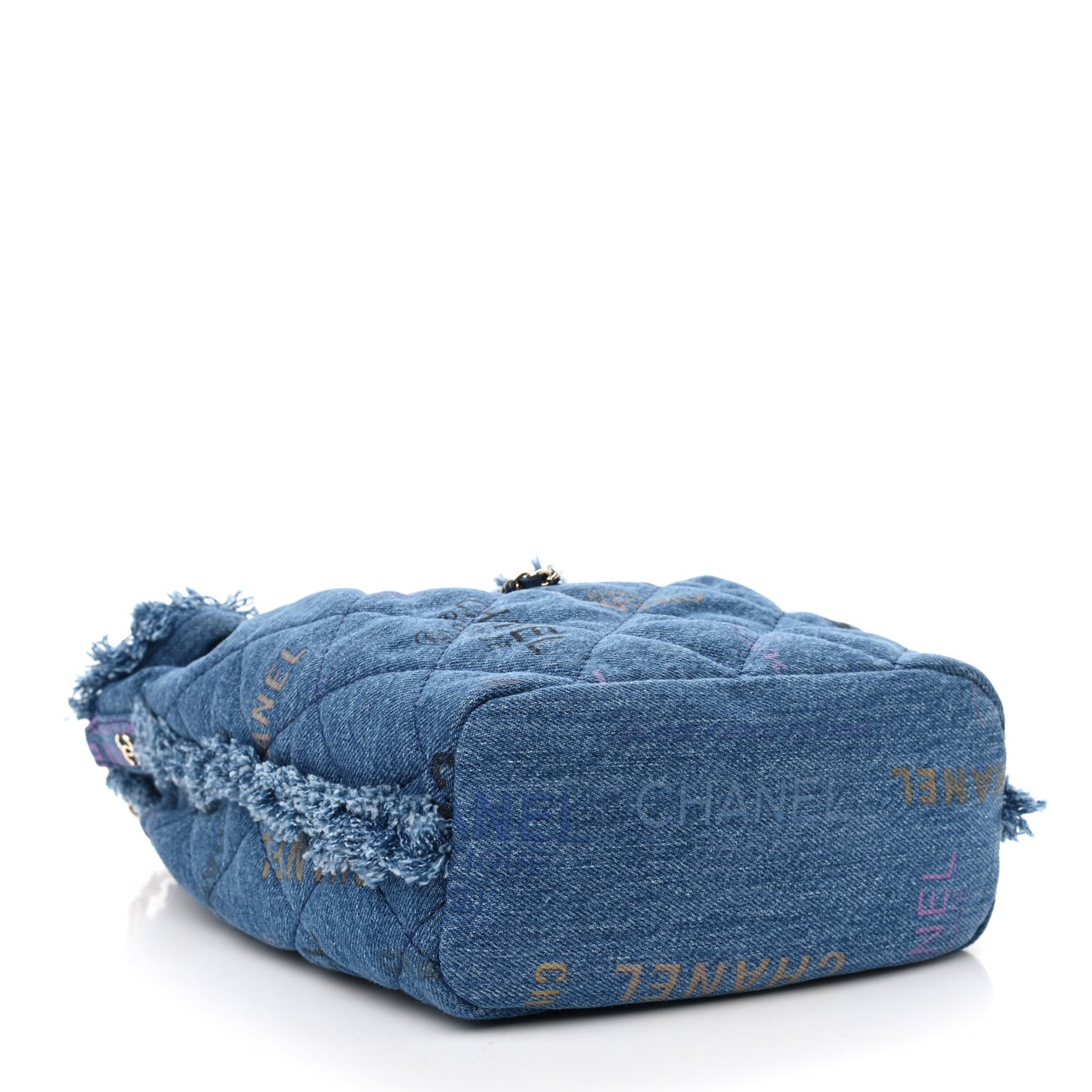 Denim Quilted Mood Bucket With Chain Blue Multicolor