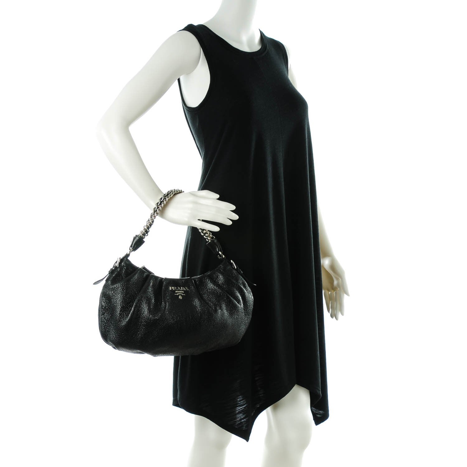 Prada Cervo Lux Chain Hobo Nero Black 2 of 8