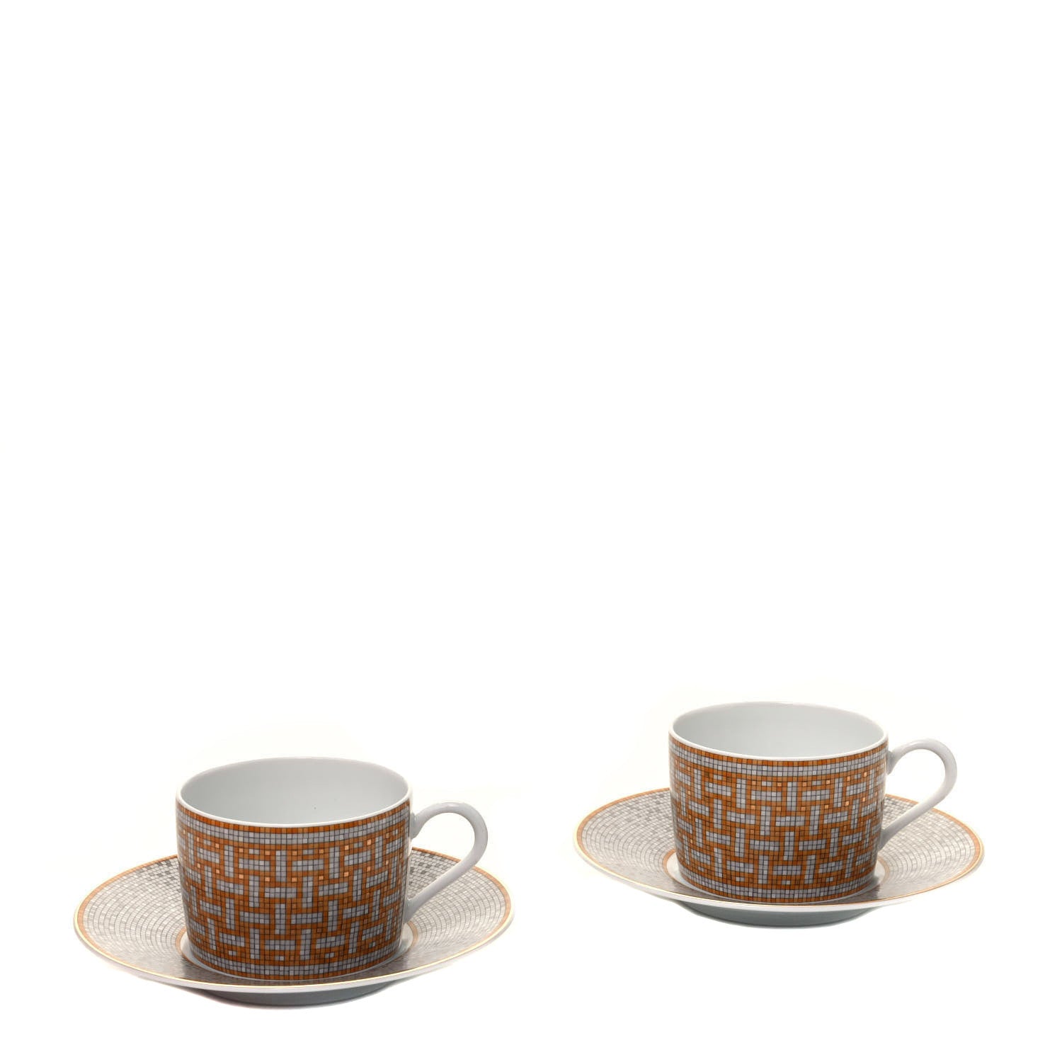 Hermes Porcelain Mosaique Au 24 Gold Tea Cup And Saucer Set Of 2 1 of 7