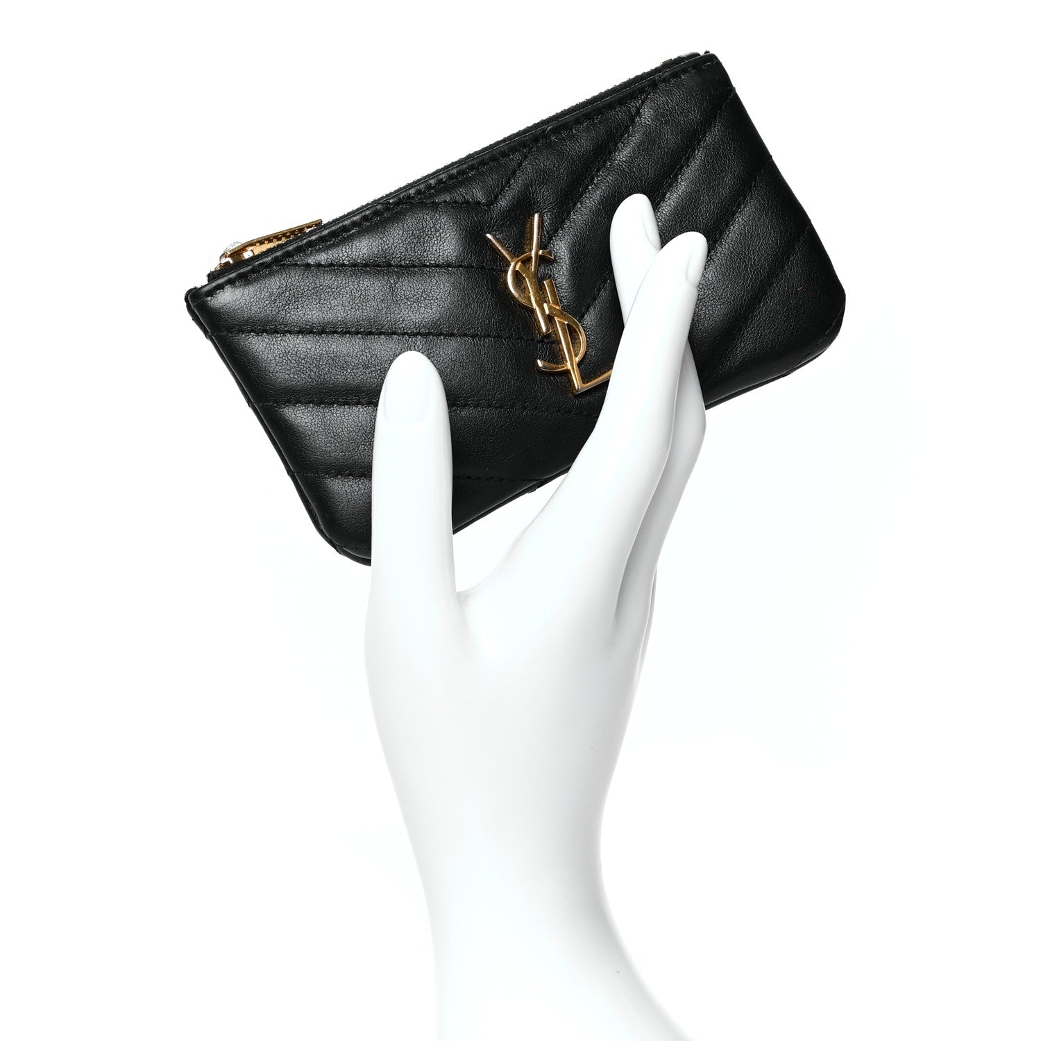 Saint Laurent Calfskin Matelasse Monogram Key Pouch Black 2 of 8
