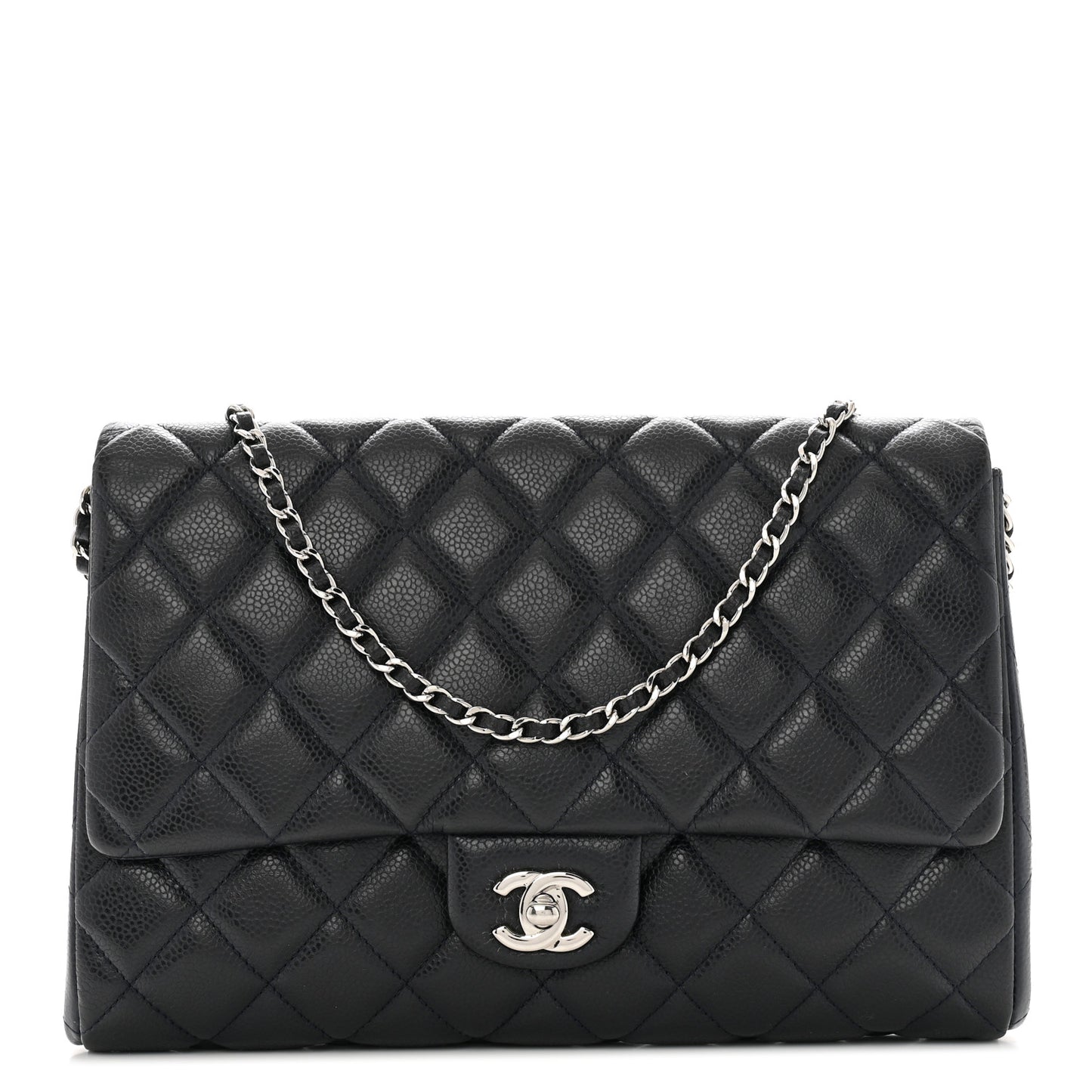 Caviar Quilted Clutch With Chain Flap Navy Blue