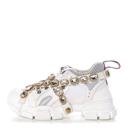 Gucci X SEGA Mesh Calfskin Suede Removable Crystals Womens Flashtrek Sneakers 36 Great White 1 of 10
