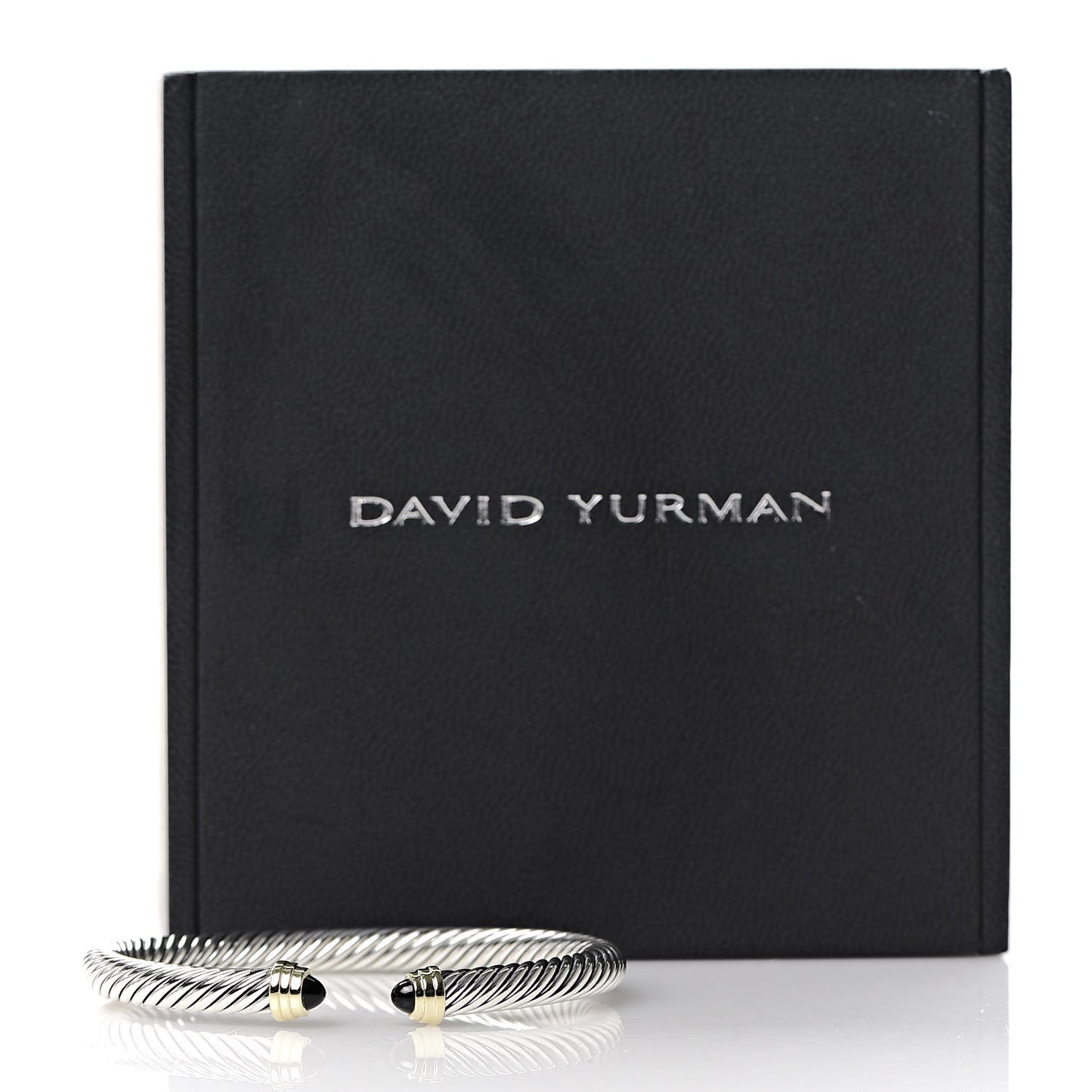 Sterling Silver 14K Yellow Gold Black Onyx 5mm Cable Classics Petite Color Bracelet