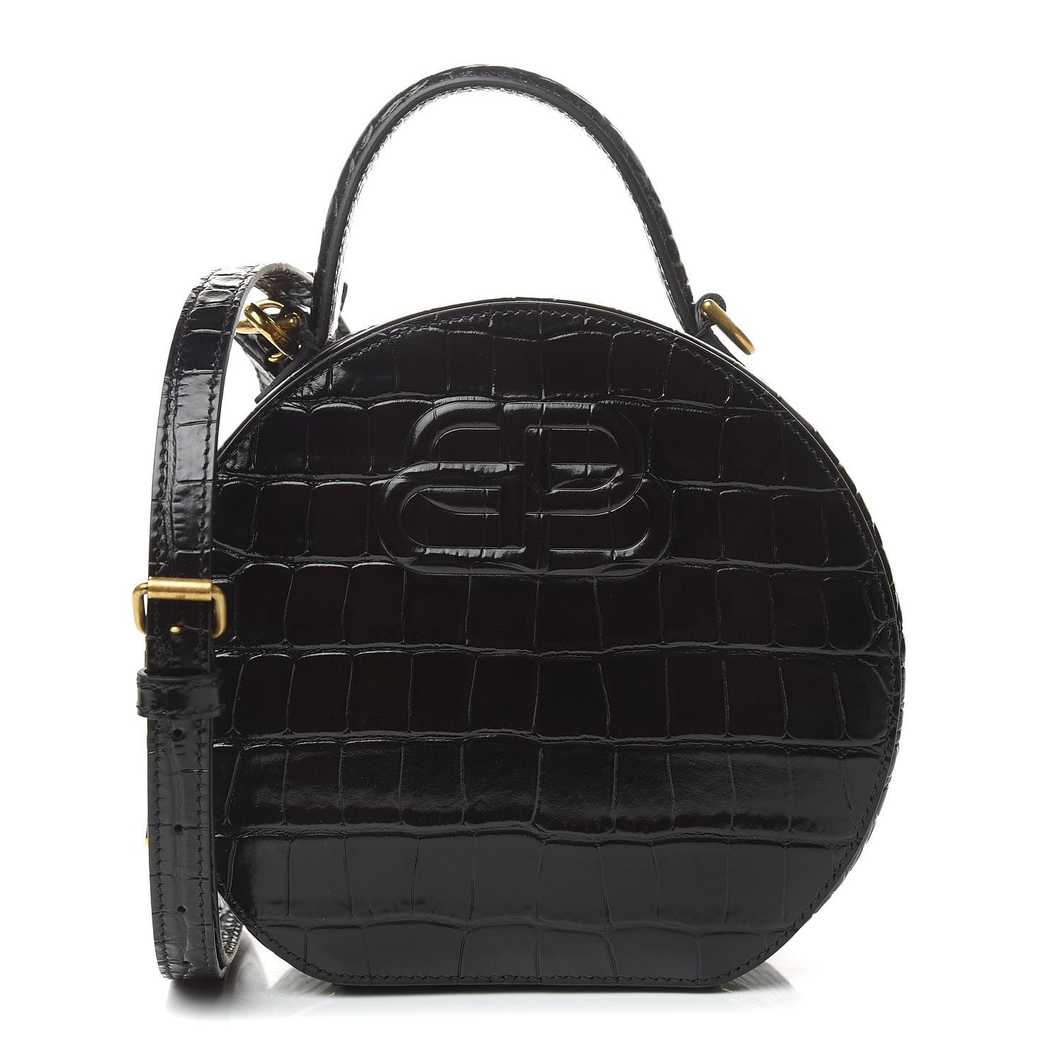 Balenciaga Calfskin Crocodile Embossed Vanity Round Bag XS Black 1 of 9
