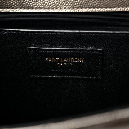 Saint Laurent Metallic Grain De Poudre Textured Mixed Matelasse Triquilt Medium Monogram Satchel Piombo 6 of 15
