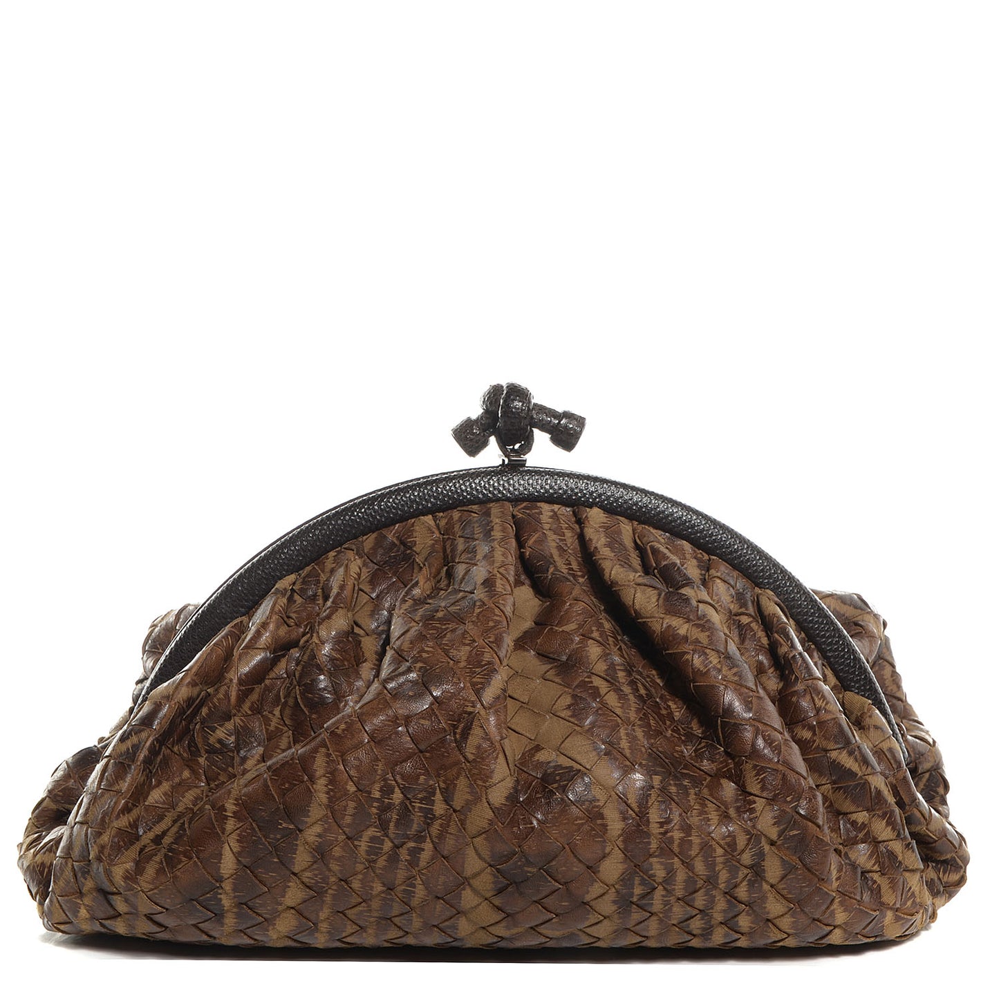 Karung Printed Nappa Intrecciato Moire Knot Clutch Multi Oak