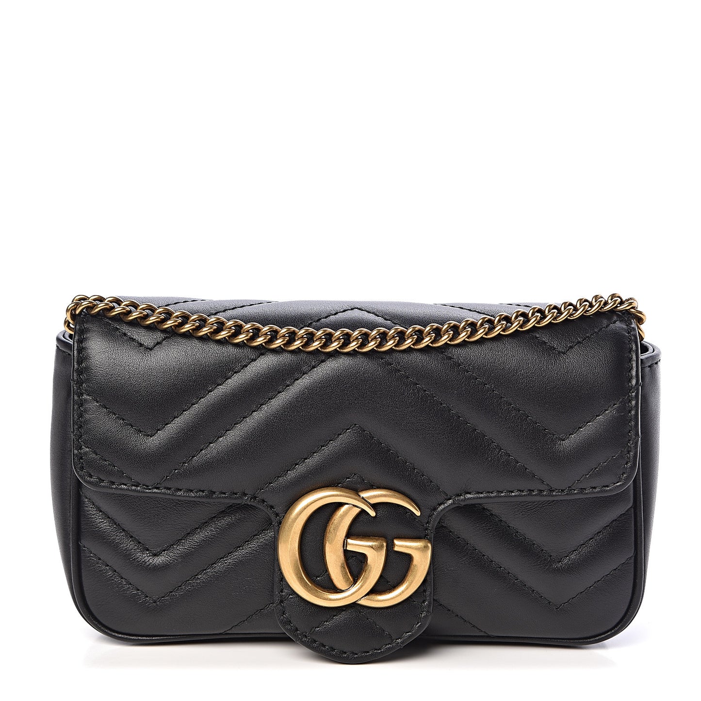 Calfskin Matelasse Super Mini GG Marmont Shoulder Bag Black