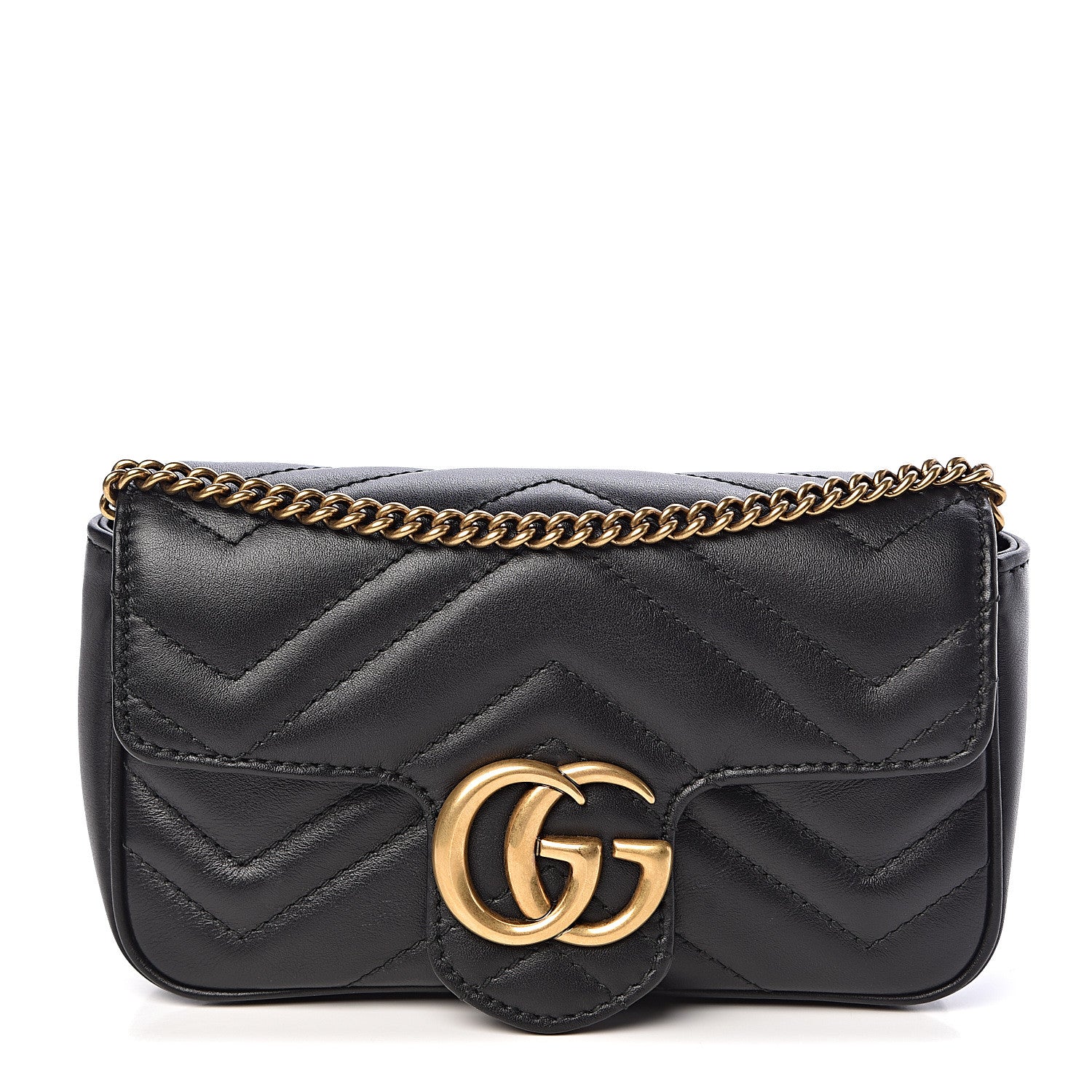 Gucci Calfskin Matelasse Super Mini GG Marmont Shoulder Bag Black 1 of 11