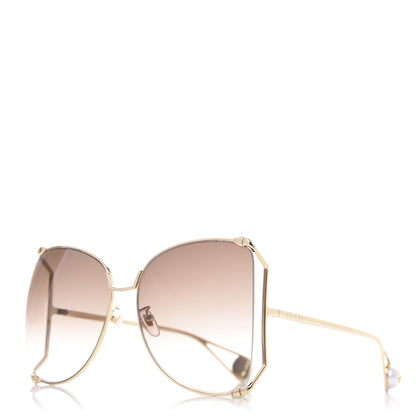 Gucci Oversized Round Sunglasses GG0252S Gold Brown 1 of 8