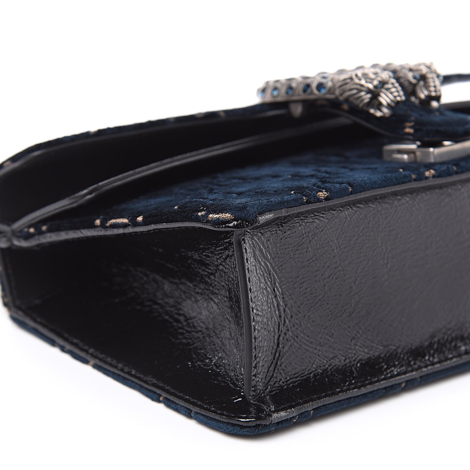 Gucci Velvet Skipper Crystal GG Monogram Small Dionysus Shoulder Bag Blue Beige Black 8 of 11