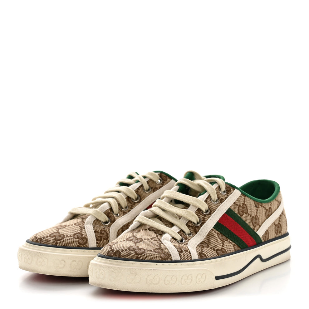 Gucci GG Monogram Web Womens 1977 Tennis Sneakers 40 Beige Ebony Mystic ...