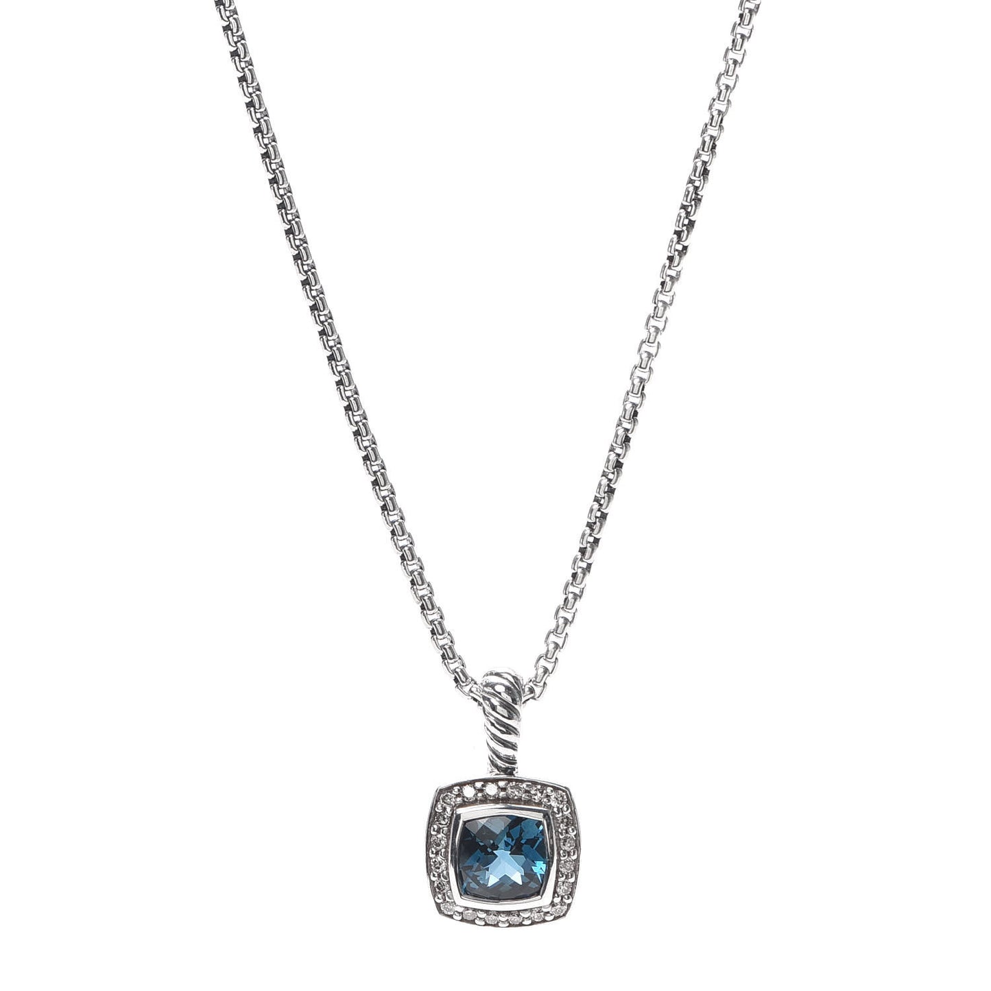 Sterling Silver Diamond Hampton Blue Topaz 7mm Petite Albion Pendant Necklace