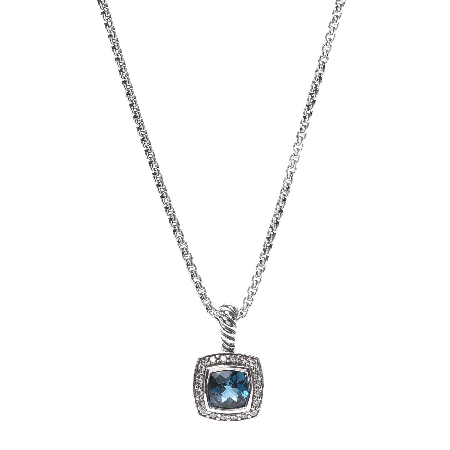 David Yurman Sterling Silver Diamond Hampton Blue Topaz 7mm Petite Albion Pendant Necklace 1 of 4
