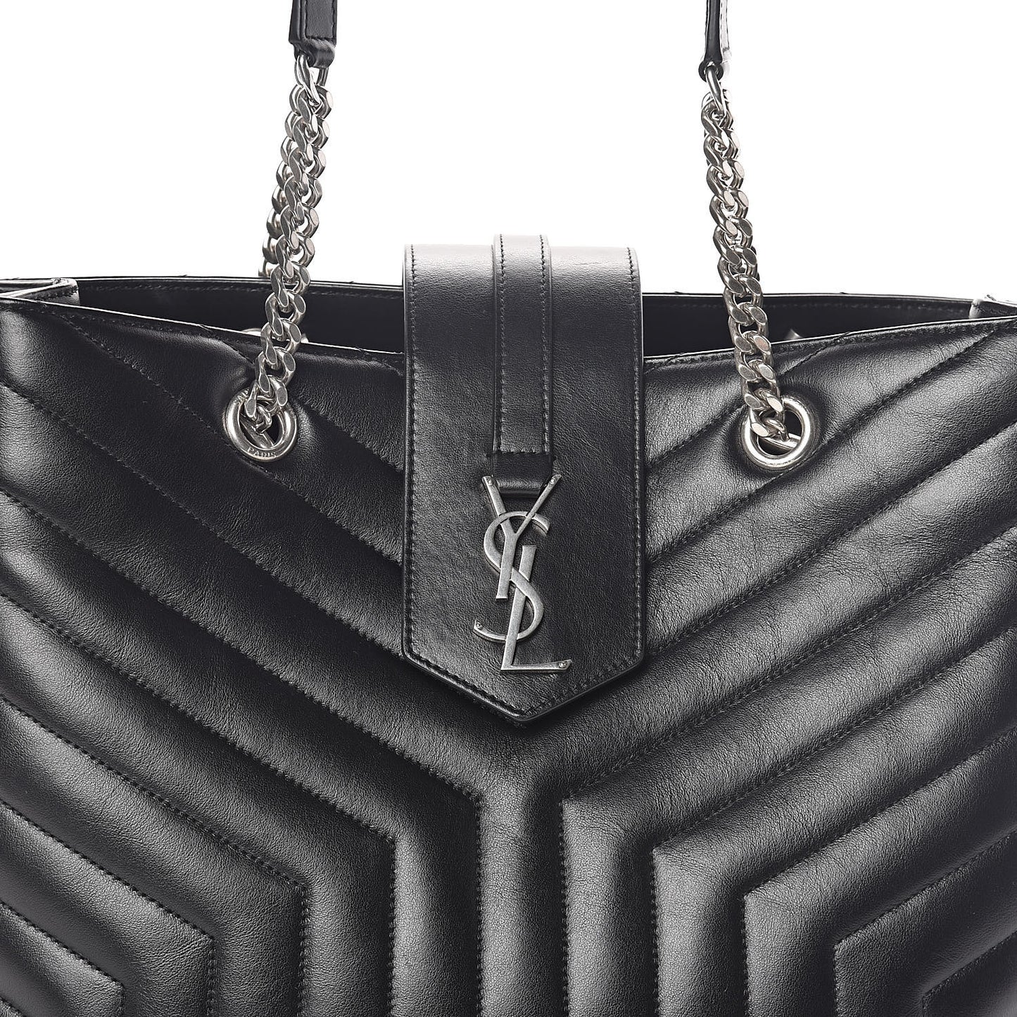 Calfskin Y Quilted Monogram Large Loulou Shopper Black