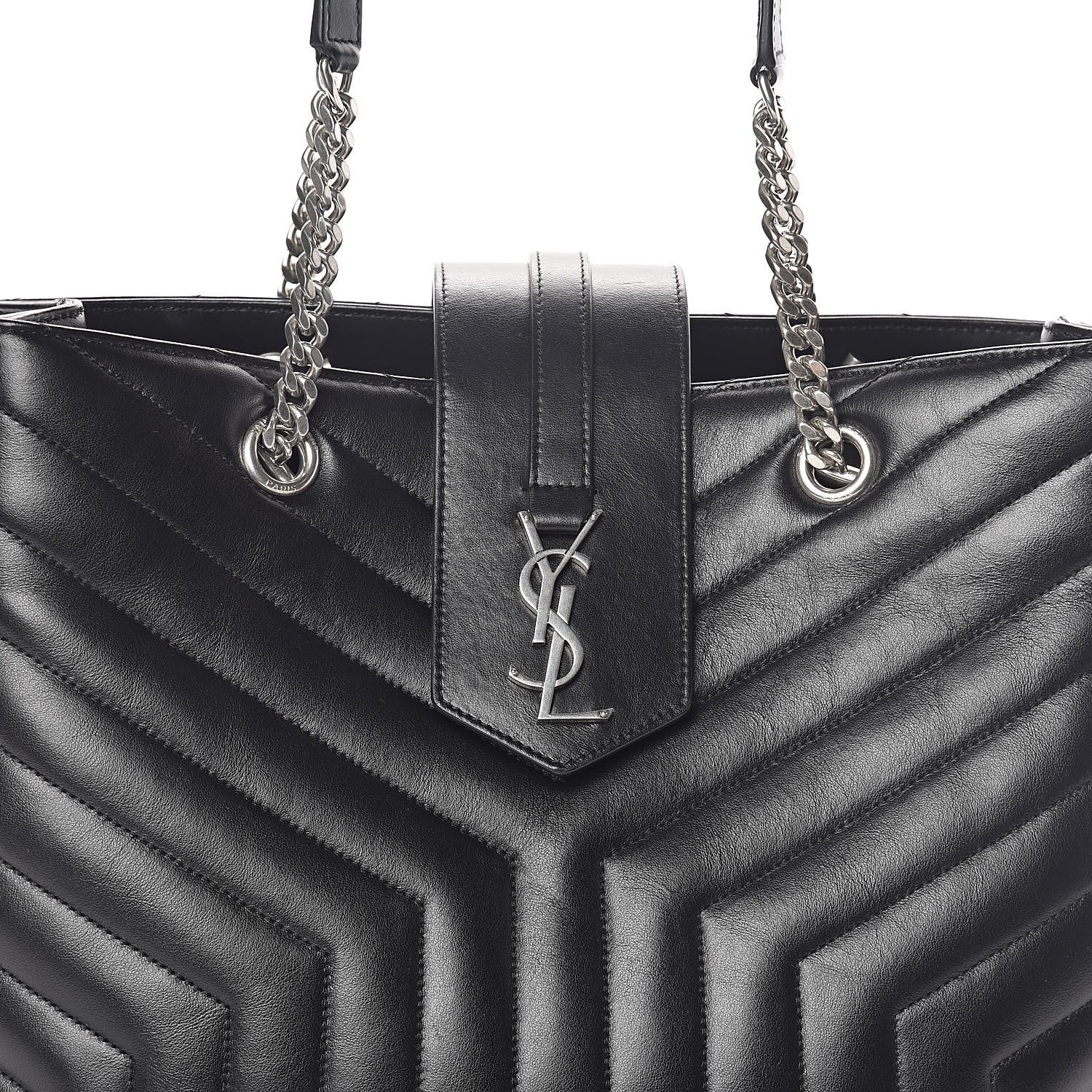 Saint Laurent Calfskin Y Quilted Monogram Large Loulou Shopper Black 7 of 9