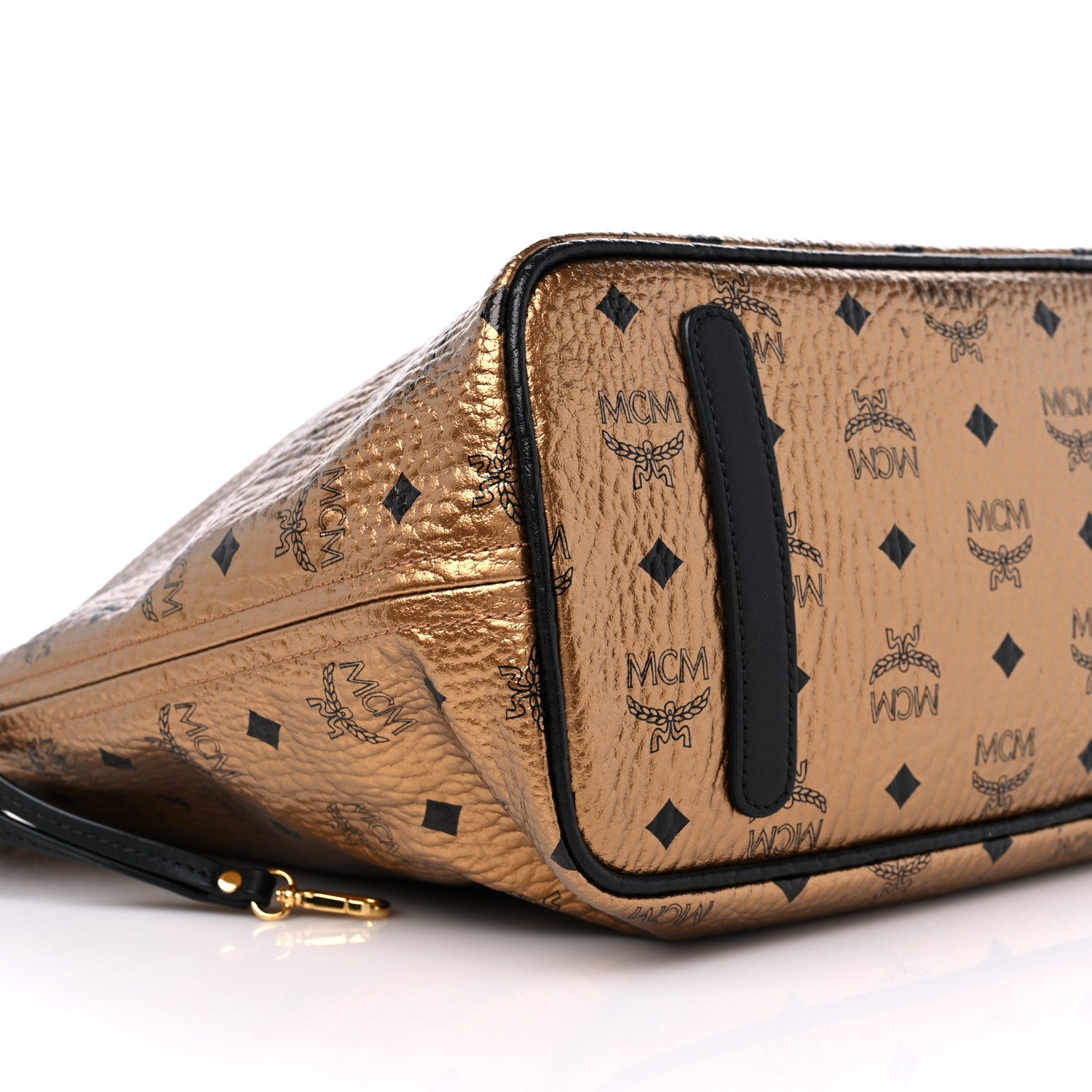 MCM Metallic Visetos Medium Shopper Tote Gold 8 of 14