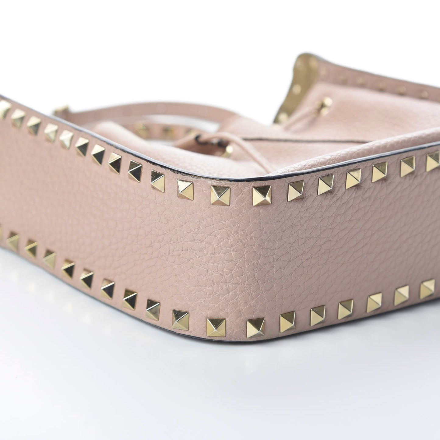 Grained Calfskin Rockstud Bucket Bag Poudre