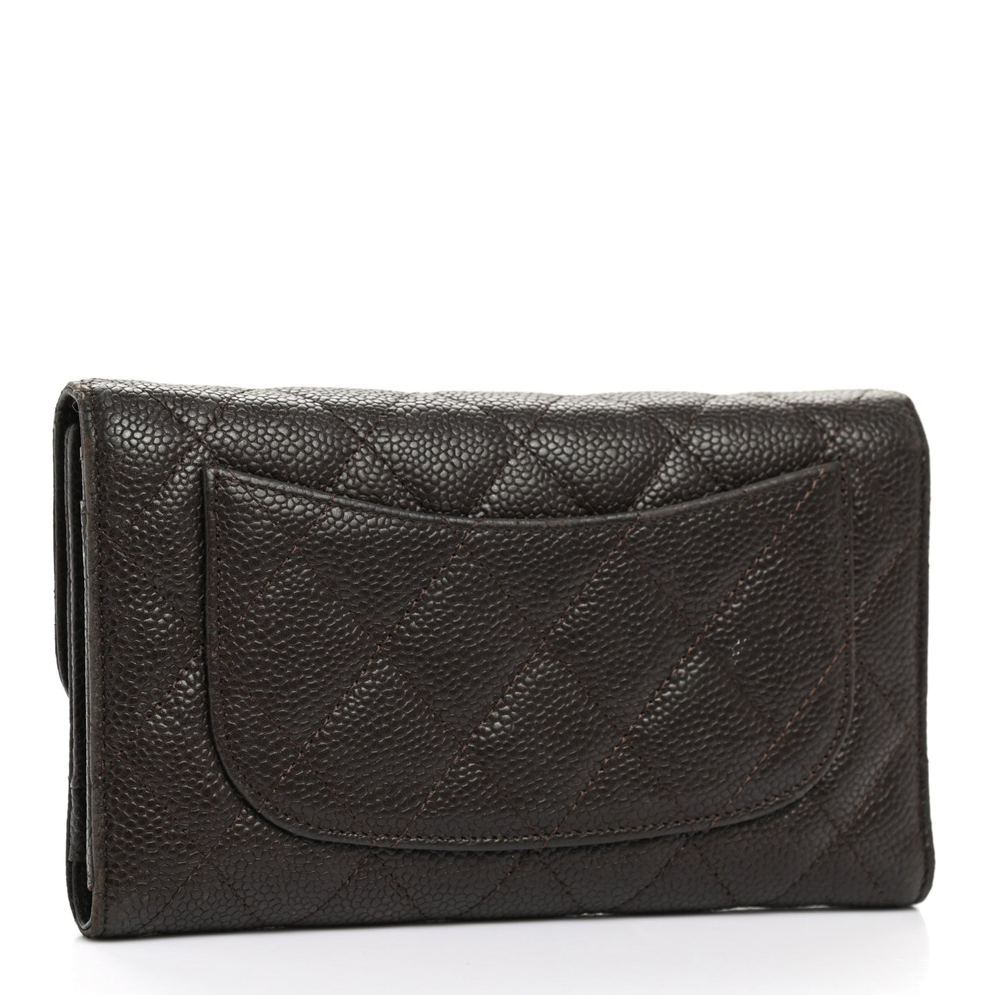Caviar Quilted Large Flap Wallet Dark Brown