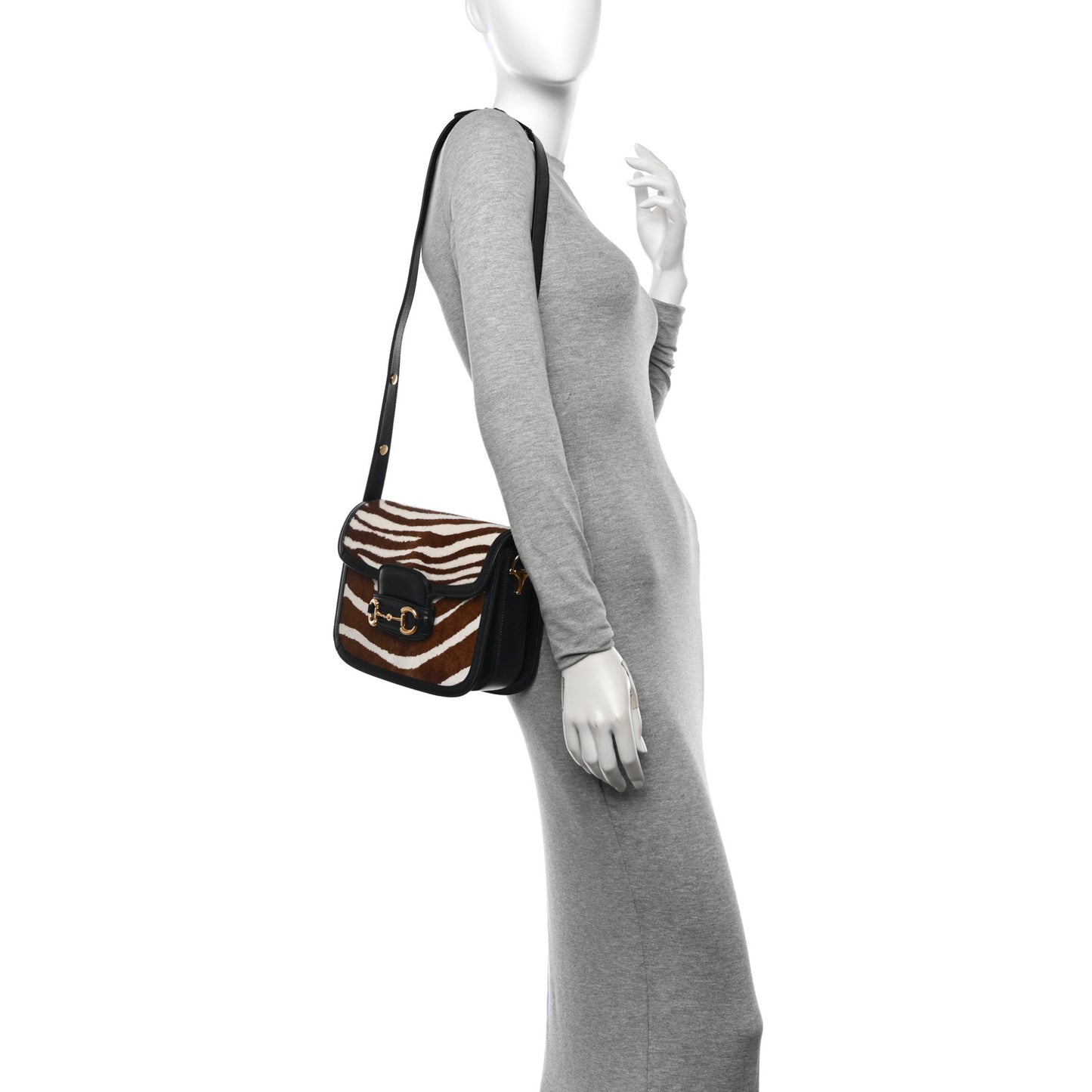 Pony Hair Zebra Striped Horsebit 1955 Shoulder Bag White Brown Black