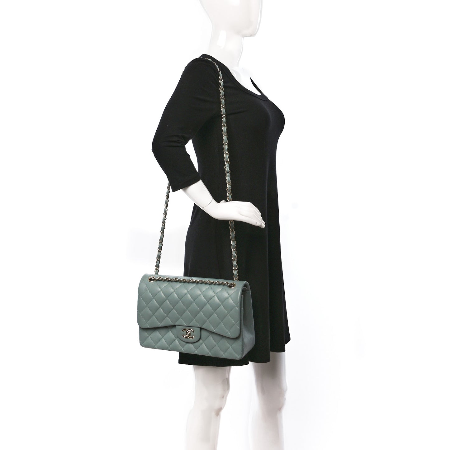 Caviar Quilted Jumbo Double Flap Grey