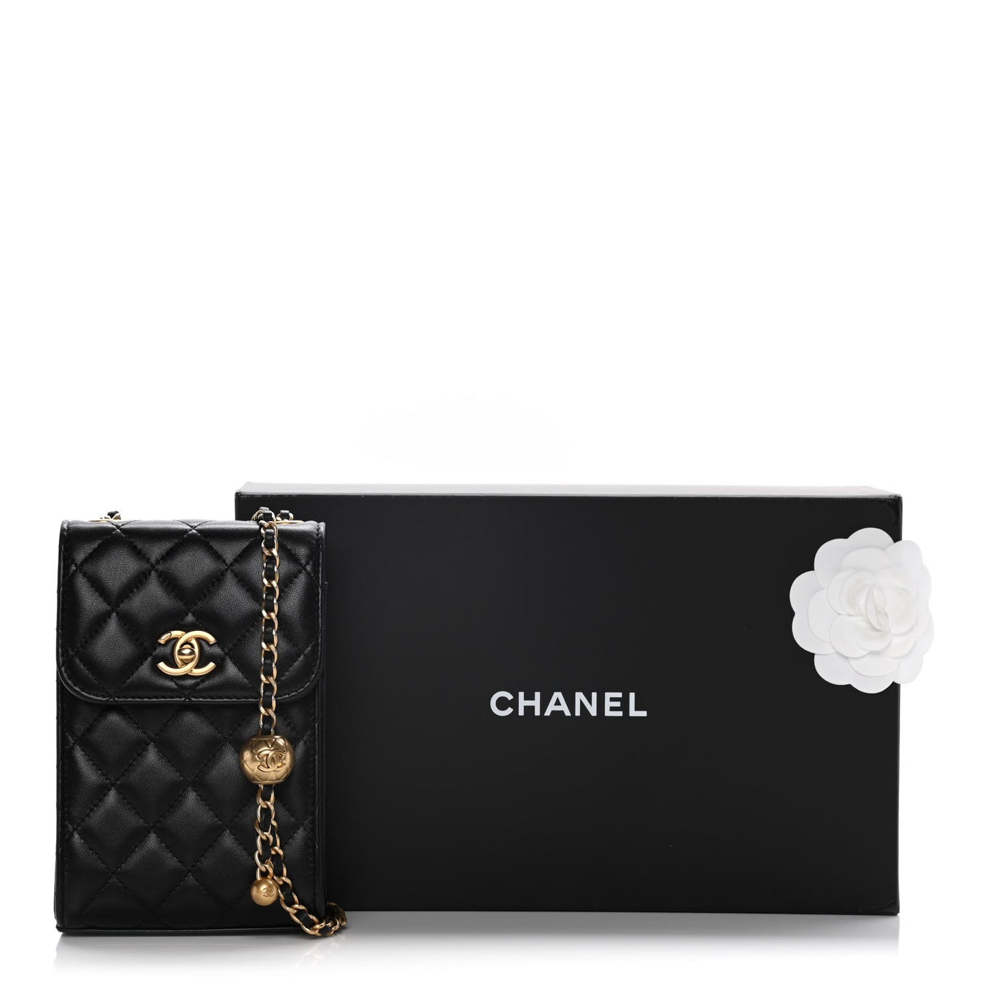 Lambskin Quilted Vertical Pearl Crush Flap With Chain Black